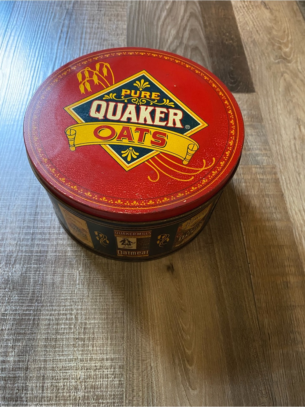 Source Unknown Quaker Oats Red and Yellow Tin Storage Canister